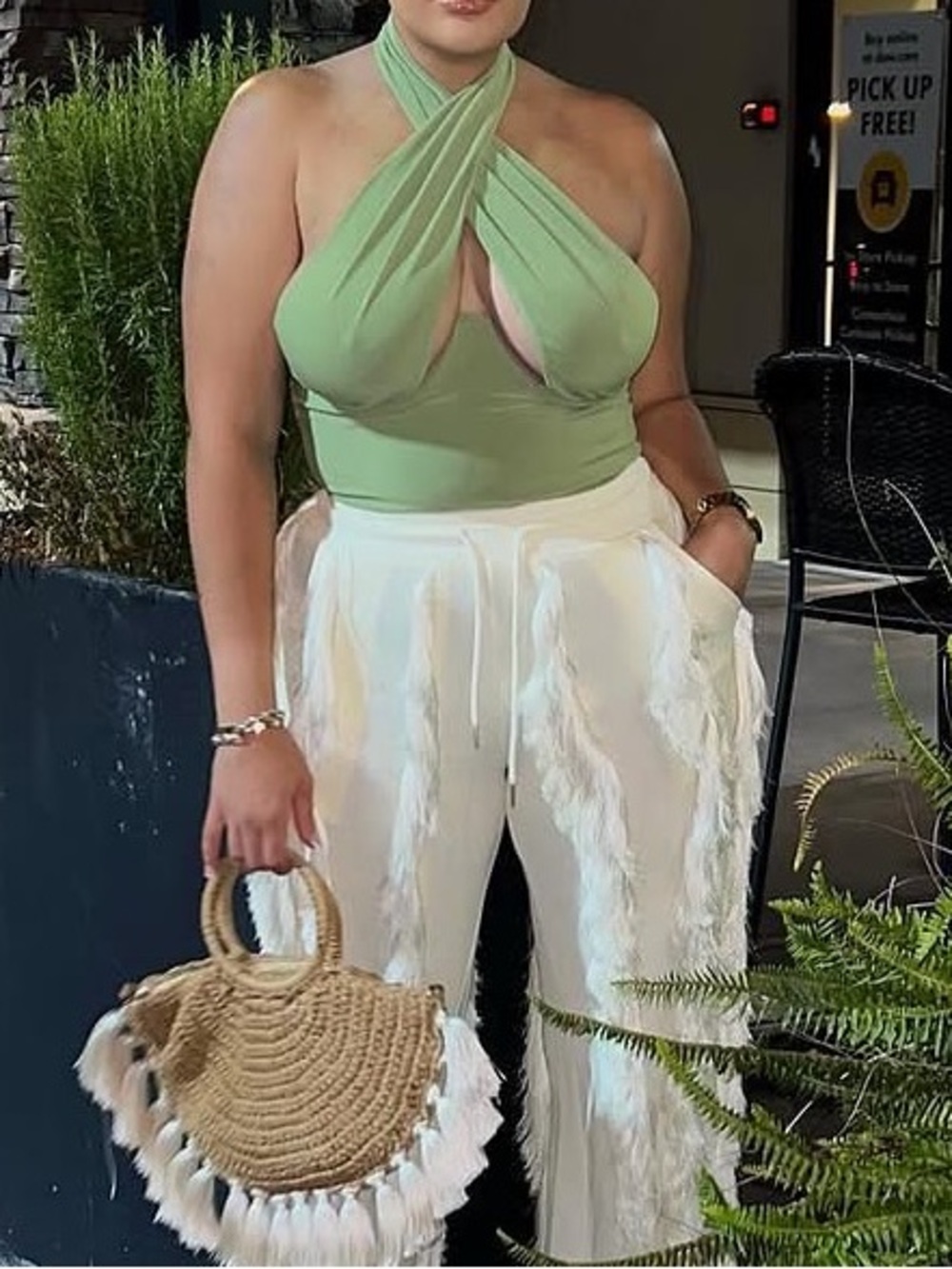 Fashion Nova Not On The List Green Halter Bodysuit Size M NWT